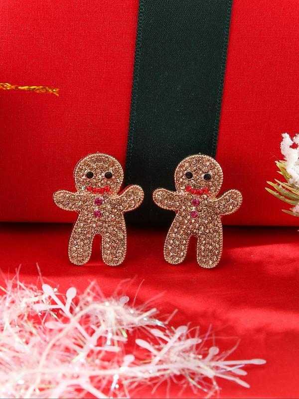 Cute Cartoon Gingerbread Man Design Dangle Earrings, Rhinestone Decor Earrings for Women & Girls, Trendy All-match & Exquisite Jewelry for Birthday Gift