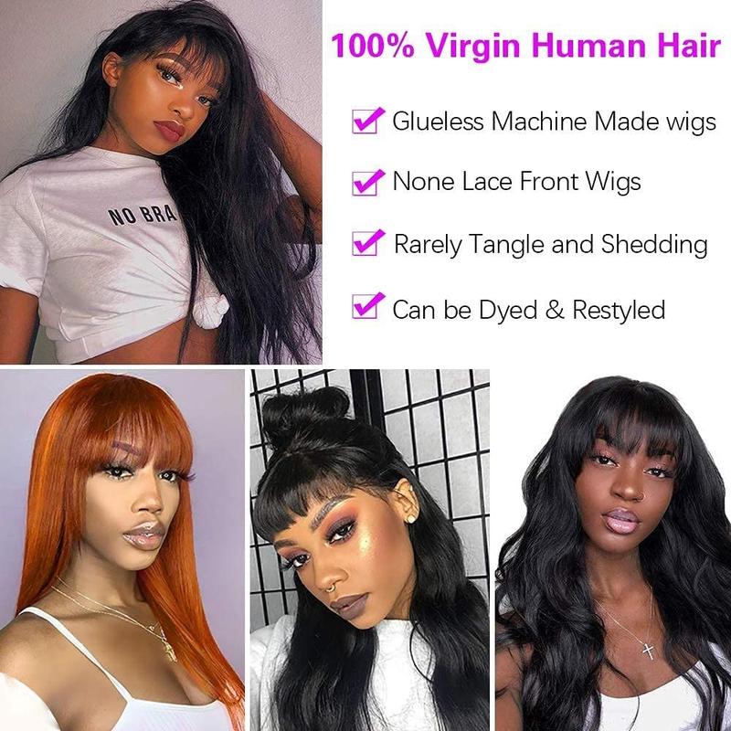 26 Inch Straight Human Hair Wigs With Bangs For Women Human Hair Full Machine Made Wig Glueless Wear And Go Wig Easy To Install No Lace Wig