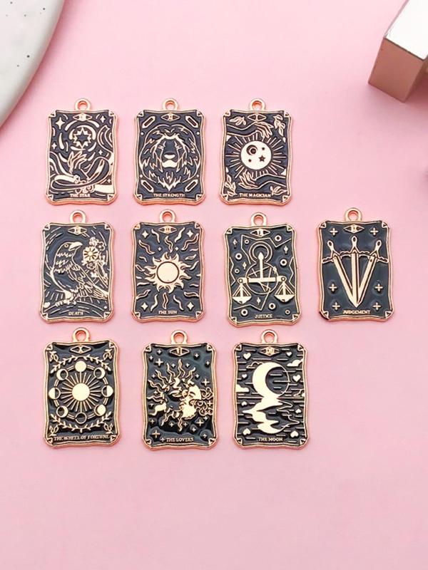 Vintage Square Tarot Card Design Pendant, Moon & Sun & Star Design Pendant, Diy Jewelry Making Accessories for Bracelet & Necklace,   Fashion Accessories for Women & Girls for Holiday Engagement Gift