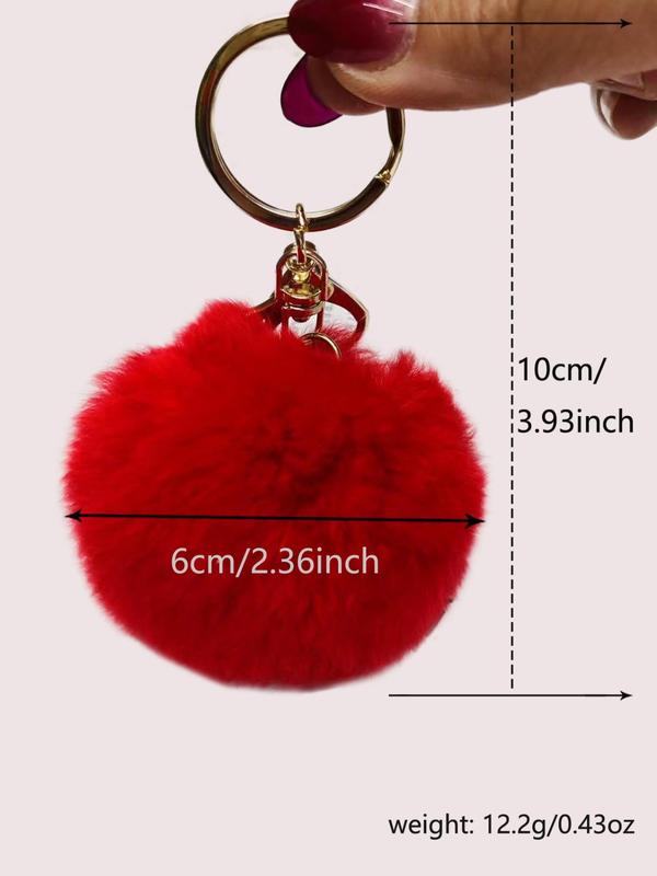 Cute Fashion Soft Plush Keychain, Solid Color Fluffy Round Ball Decorative Keychain for Women and Girls, Casual Accessories for Bags, Cars, Clothes Pendants