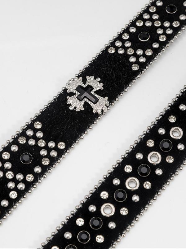 Y2k Rhinestone Decor Belt for Women, 2024 Trendy Wide Waistband for Party, Designer Belt, Country Rivet Full Rhinestone Men & Women Accessories for Daily, Male Accessories Goth Fall Outfits, Fall Freshness Outfits