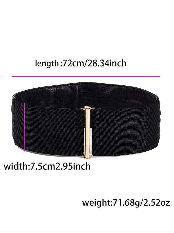 Fashion Solid Color Elastic Pu Leather Belt with Buckle,  Women's Wide Waistband Decorative Belt for Casual Dress, Trendy All-match & Exquisite Belt for Birthday Gift