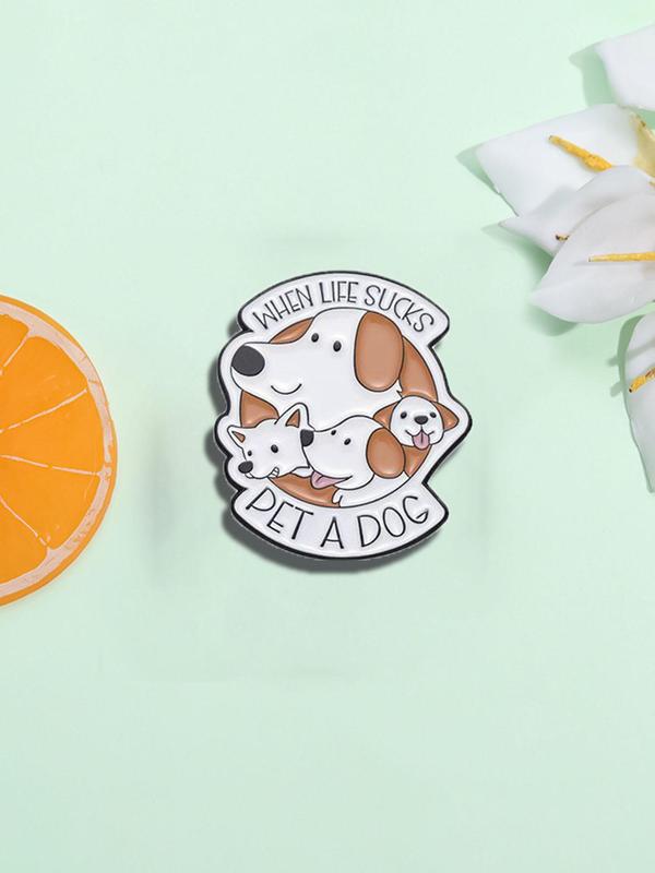 Cartoon Dog & Letter Design Brooch Enameled Pin, Cute Animal Design Brooch, Fashion Accessories for Women & Men