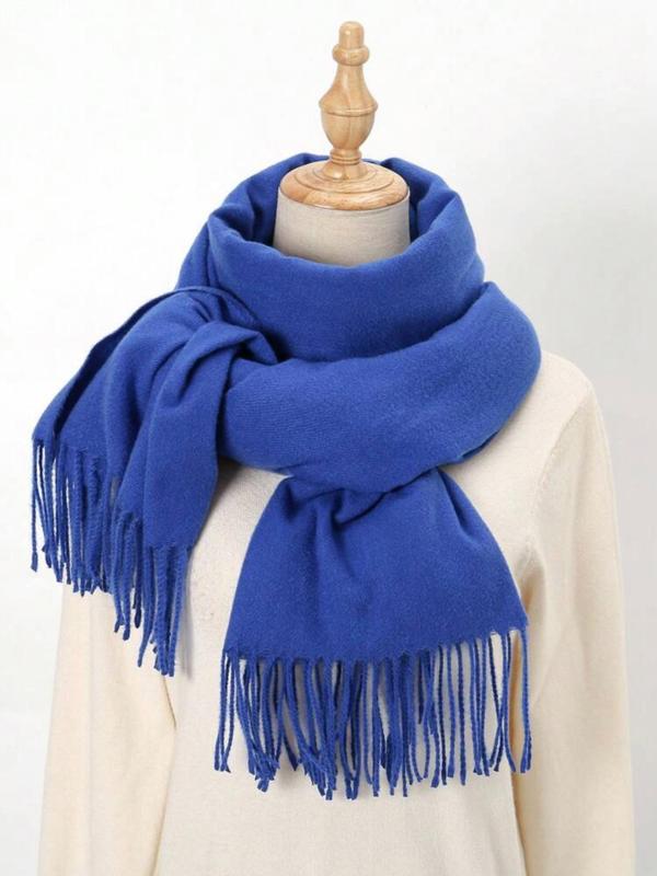 Women's Solid Color Tassel Decor Scarf, 2024 New Style Elegant Soft Warm Thick Shawl for Fall & Winter, Fashion Accessories for Daily Wear for Outfit Matching