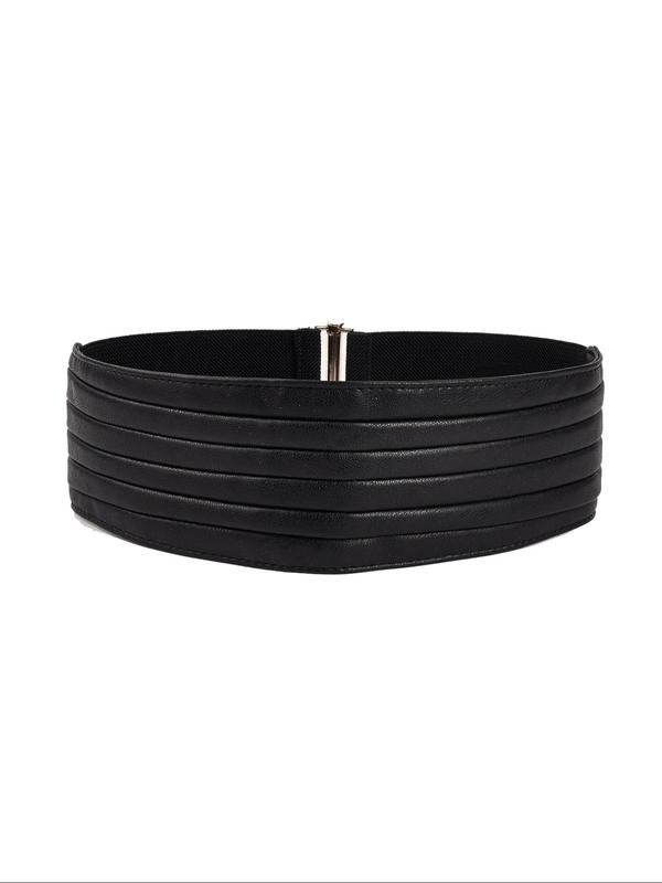 Fashion Solid Color Elastic Pu Leather Belt with Buckle,  Women's Wide Waistband Decorative Belt for Casual Dress, Trendy All-match & Exquisite Belt for Birthday Gift