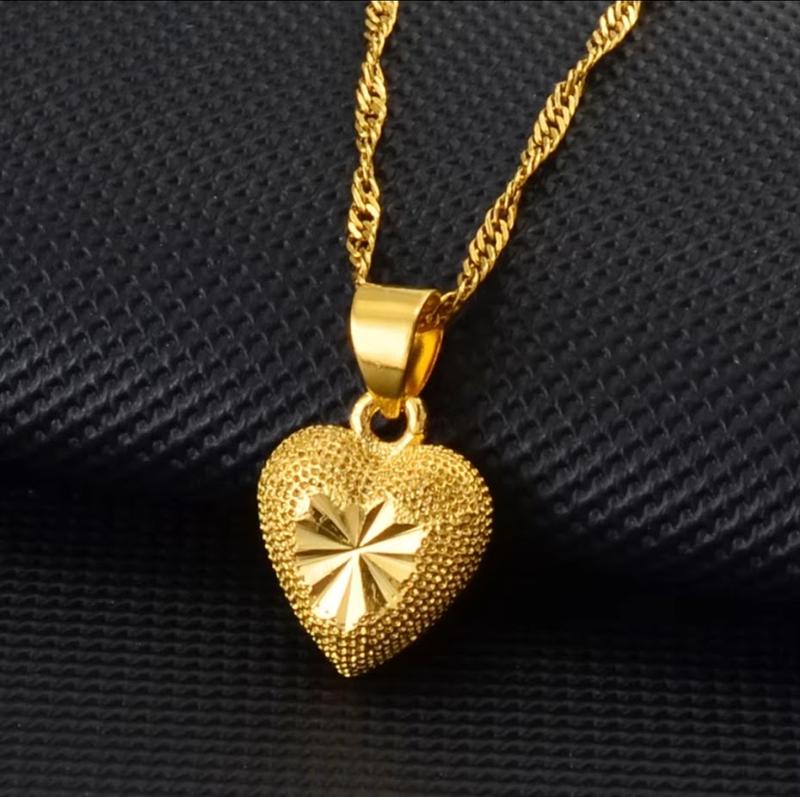 Heart Shape Gold Plated Pendant Necklace and Earrings heart necklace