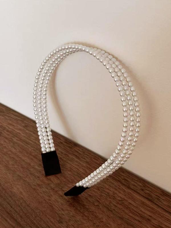 Elegant Faux Pearl Decorated Hair Hoop,  High-end Hair Accessories for Women, Retro Hair Band for Daily Use Party