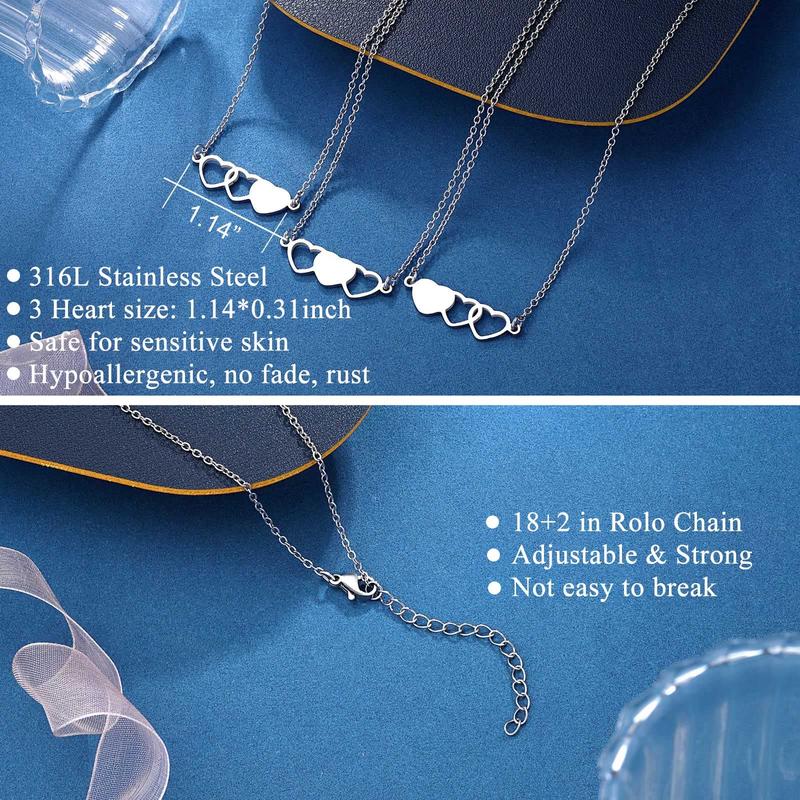 Sisters Necklace Best Friend Friendship Heart Matching Necklaces for 2 3 4 Women