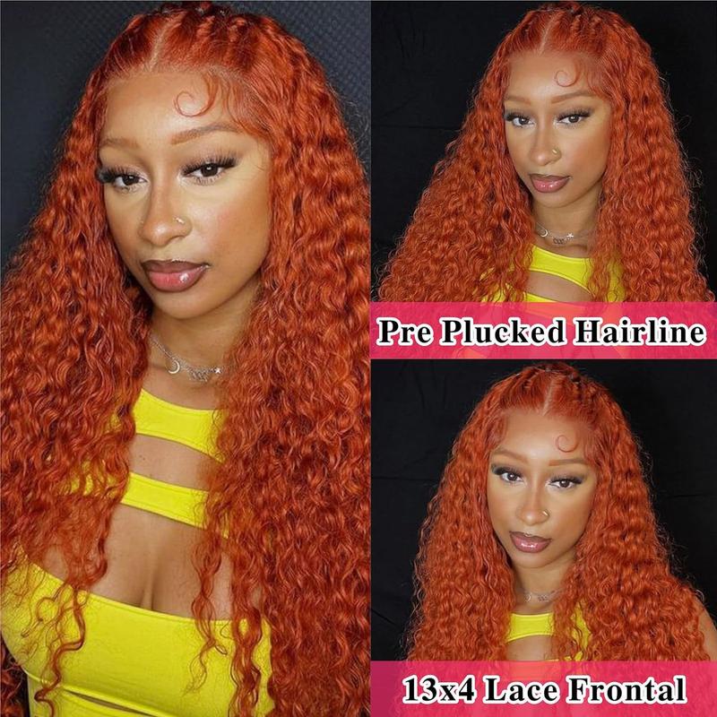 Aveiyce Ginger Orange Deep Wave Lace Front Wigs Human Hair Colored 13x4 HD Transparent Lace Frontal Wig Human Hair for Black Women 180% Density