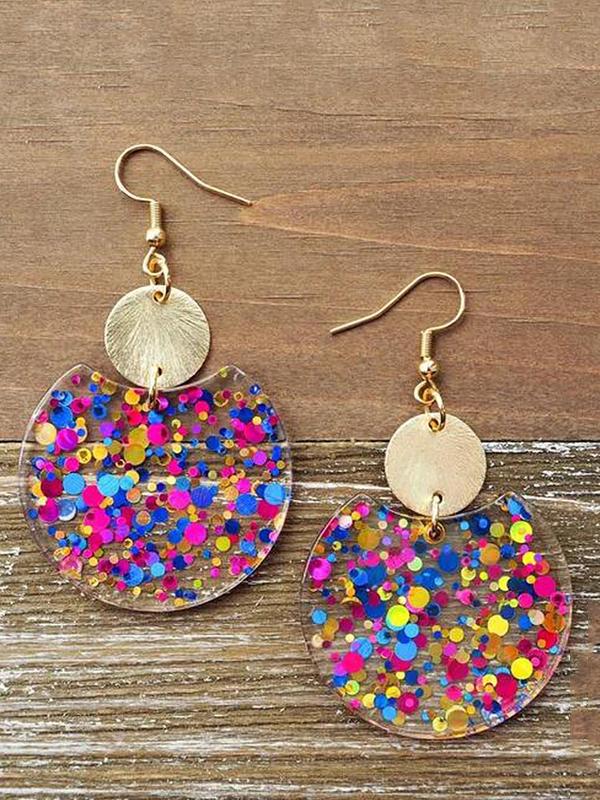 Water Drop & Round Shaped Confetti Decor Dangle Earrings, Fashionable Jewelry for Women & Girls, Trendy All-match & Exquisite Jewelry for Birthday Gift