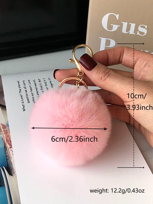 Cute Fashion Soft Plush Keychain, Solid Color Fluffy Round Ball Decorative Keychain for Women and Girls, Casual Accessories for Bags, Cars, Clothes Pendants