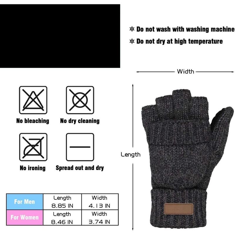 Thermal Insulation Fingerless Texting Gloves for Women and Men Winter Warm Knitted Convertible Mittens Flap