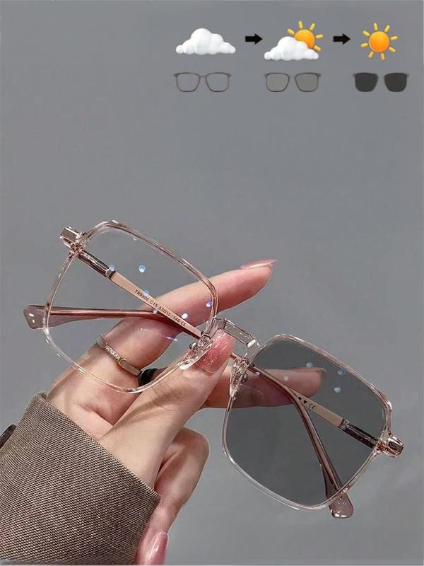 Women's Elegant Square Frame Sunglasses, Trendy Casual Tinted Lens Photochromic Sunglasses for Everyday Use, Fashion Accessories for Outdoor Activities