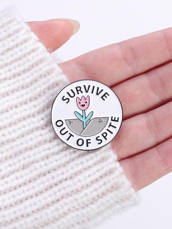 Cute Round Brooch Pin, Tulip and Inspirational Lettering Design Brooch, Summer Fashion Jewelry for Men and Women, Holiday Gift, Daily Clothing, Cute Accessories