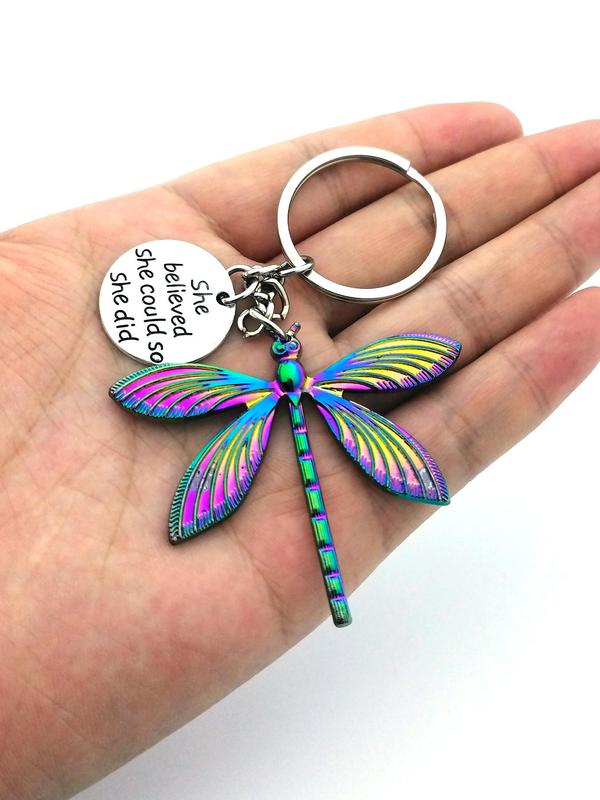 Fashion Colorful Dragonfly Pendant Keychain, Creative Letter Design Keychain for Men & Women, Fashion Keychain for Daily Bag Decor, Trendy All-match & Exquisite Keychain for Birthday Gift