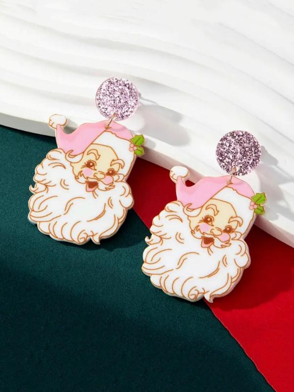 Cute Cartoon Santa Claus Design Dangle Earrings, Glitters Decor Fashionable Acrylic Earrings for Women, Trendy All-match & Exquisite Jewelry for Birthday Gift