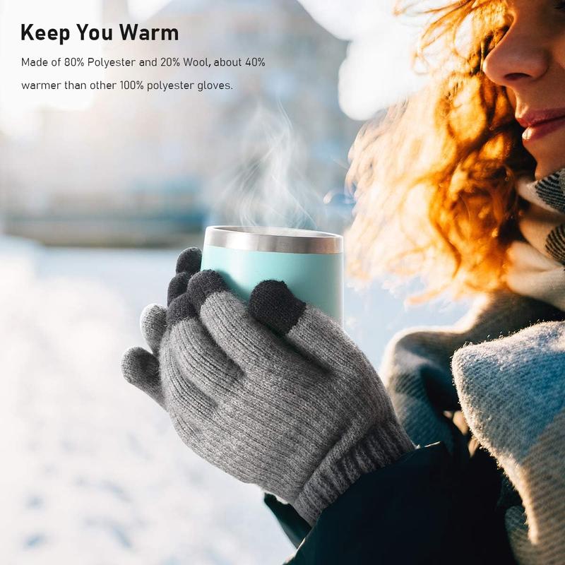 Winter Knit Gloves Warm Full Fingers Men Women with Upgraded Touch Screen - Anti-Slip Glove Fleece Lined