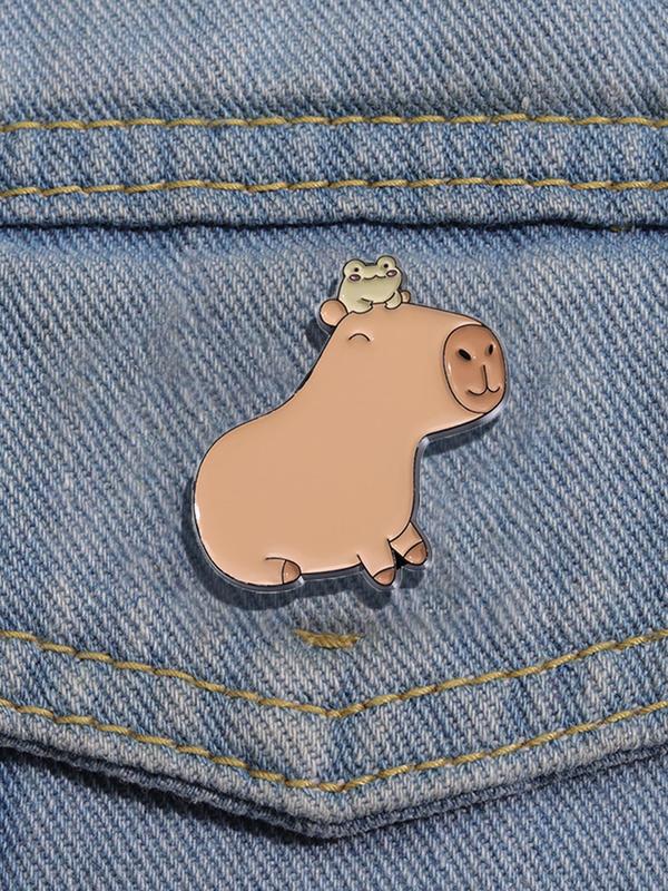 Cute Cartoon Capybara & Frog Pattern Design Brooch, Novelty Trendy Clothes Brooch, Chic All-match Clothes Accessories for Daily & Party Decor