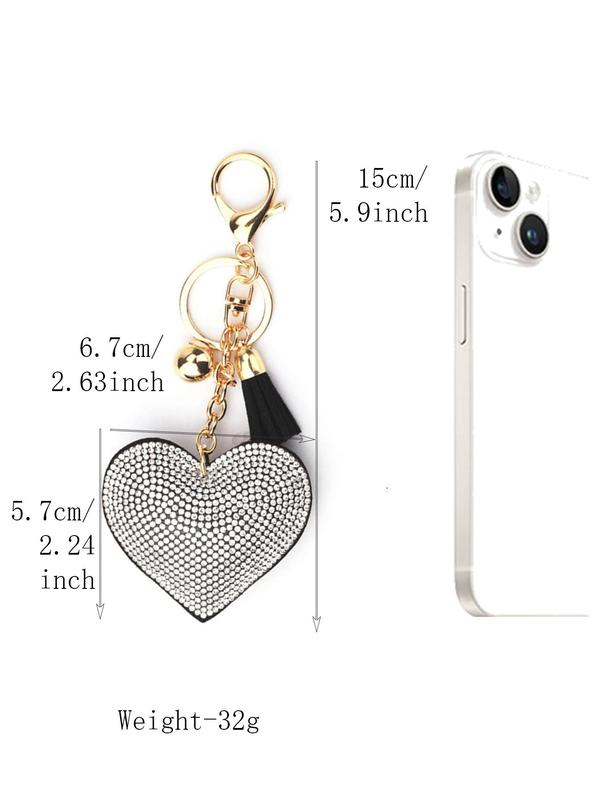 Fashionable Pu Leather Heart Shaped Keychain, Tassel Decorated Alloy Bag Charm for Women & Girls, All-match Fashion Accessories for Daily Wear