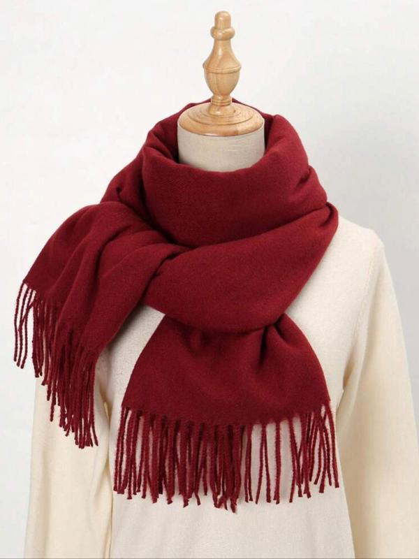 Women's Solid Color Tassel Decor Scarf, 2024 New Style Elegant Soft Warm Thick Shawl for Fall & Winter, Fashion Accessories for Daily Wear for Outfit Matching