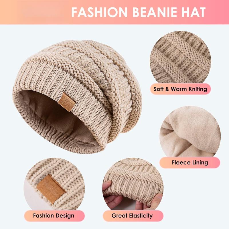 Women's Beanie Hat Scarf,Gloves Set Fleece Lined Winter Hat with Long Knit Scarf, Neck Warmer Touchscreen Gloves for Women