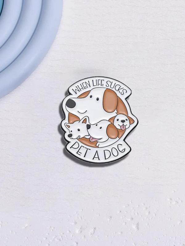 Cartoon Dog & Letter Design Brooch Enameled Pin, Cute Animal Design Brooch, Fashion Accessories for Women & Men