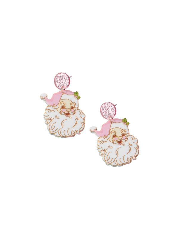 Cute Cartoon Santa Claus Design Dangle Earrings, Glitters Decor Fashionable Acrylic Earrings for Women, Trendy All-match & Exquisite Jewelry for Birthday Gift