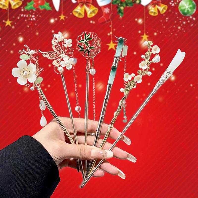 Hair Pin Set, 6 Counts set Hair Pin with Tassel, Heatless Styling Tools for Women & Girls, Hair Accessories for Daily Wear & Curly Hairstyles, Heatless Hairstyles, Christmas Gift