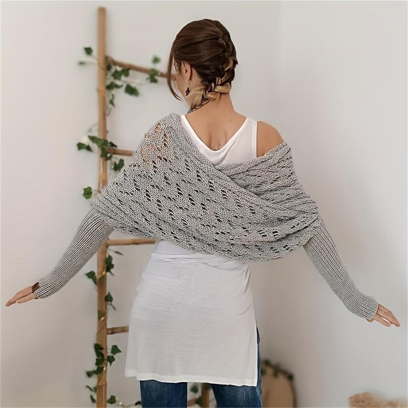 Cozy Knit Shawl with Sleeves for Women - Versatile & Warm, Perfect for Fall Winter | Available in Army Green, Khaki, Light Grey, Dark Brown, Charcoal, White, Navy, Black