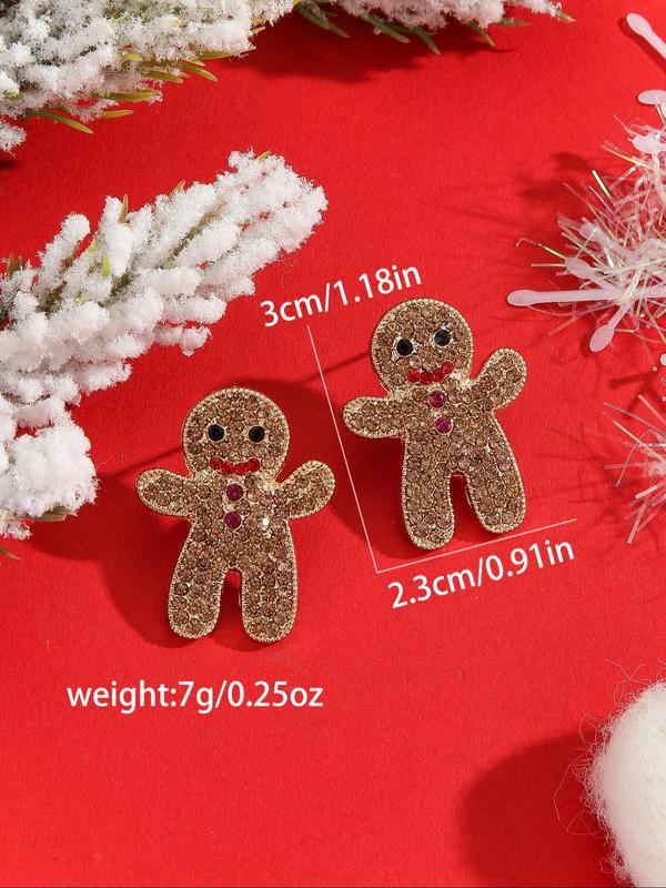 Cute Cartoon Gingerbread Man Design Dangle Earrings, Rhinestone Decor Earrings for Women & Girls, Trendy All-match & Exquisite Jewelry for Birthday Gift