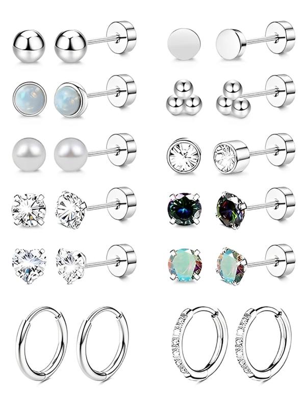 Elegant Rhinestone Decorated Earrings Set, Stainless Steel Piercing Jewelry for Women & Men, Trendy All-match & Exquisite Jewelry for Birthday Gift