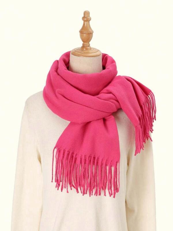 Women's Solid Color Tassel Decor Scarf, 2024 New Style Elegant Soft Warm Thick Shawl for Fall & Winter, Fashion Accessories for Daily Wear for Outfit Matching