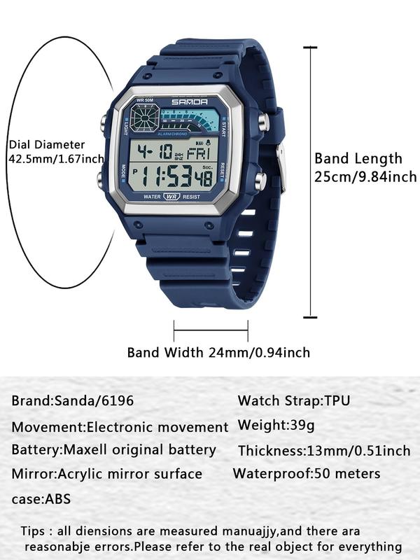 Men's Fashion Digital Watch, Casual Sporty Digital Watch with Luminous Dial & Alarm Clock Countdown Function, Waterproof LED Digital Wristwatch with Box