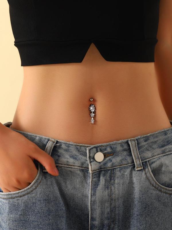 Women's Elegant Rhinestone Decorated Belly Ring,  Flower Shaped Belly Piercing, Fashion Jewelry for Party, Daily Clothing Decor, Trendy All-match & Exquisite Jewelry for Birthday Gift