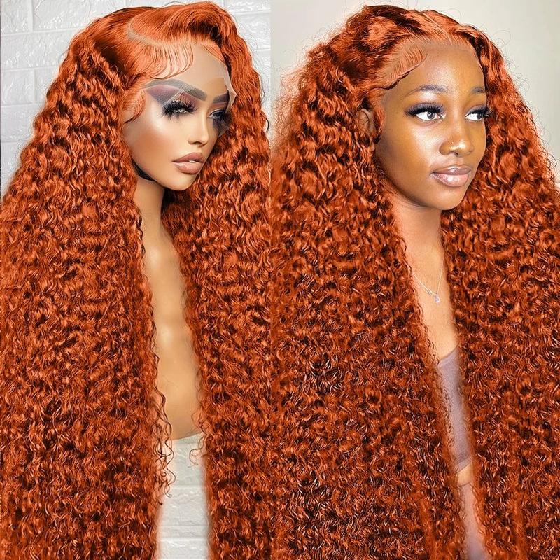 Aveiyce Ginger Orange Deep Wave Lace Front Wigs Human Hair Colored 13x4 HD Transparent Lace Frontal Wig Human Hair for Black Women 180% Density