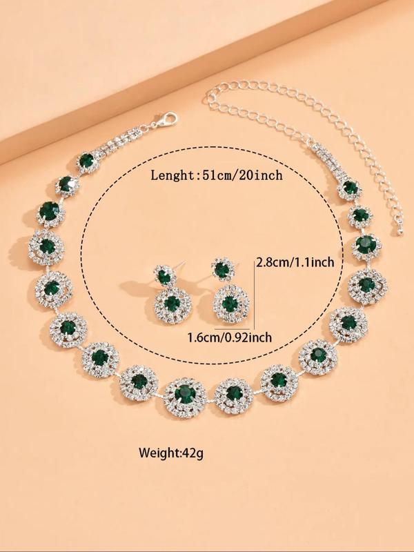 Women's Elegant Fashion Rhinestone Decor Jewelry Set, 3pcs Including Necklace & Earrings, Wedding Engagement Bridesmaid Costume Jewelry Set