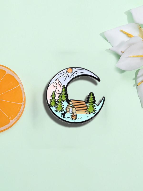 Cartoon Pattern Moon Shaped Brooch, Creative Design Alloy Brooch, Cute Brooch for Daily Clothing Decor, Trendy All-match & Exquisite Brooch for Birthday Gift