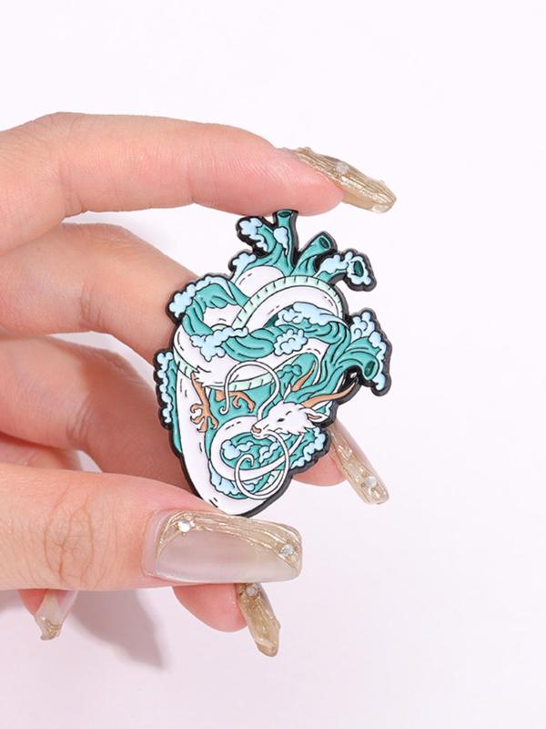 Creative Heart Shaped Dragon Pattern Brooch, Fashion Alloy Badge for Daily Clothing Decor, Trendy All-match & Exquisite Brooch for Birthday Gift