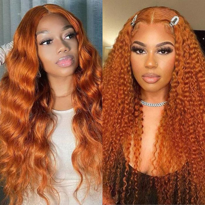 Aveiyce Ginger Orange Deep Wave Lace Front Wigs Human Hair Colored 13x4 HD Transparent Lace Frontal Wig Human Hair for Black Women 180% Density