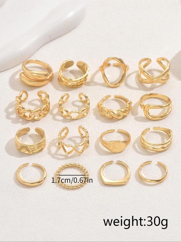 Women's Elegant Hollow Out & Heart Design Ring Set , Exquisite Trendy Rings, Fashionable Jewelry for Women As Gift