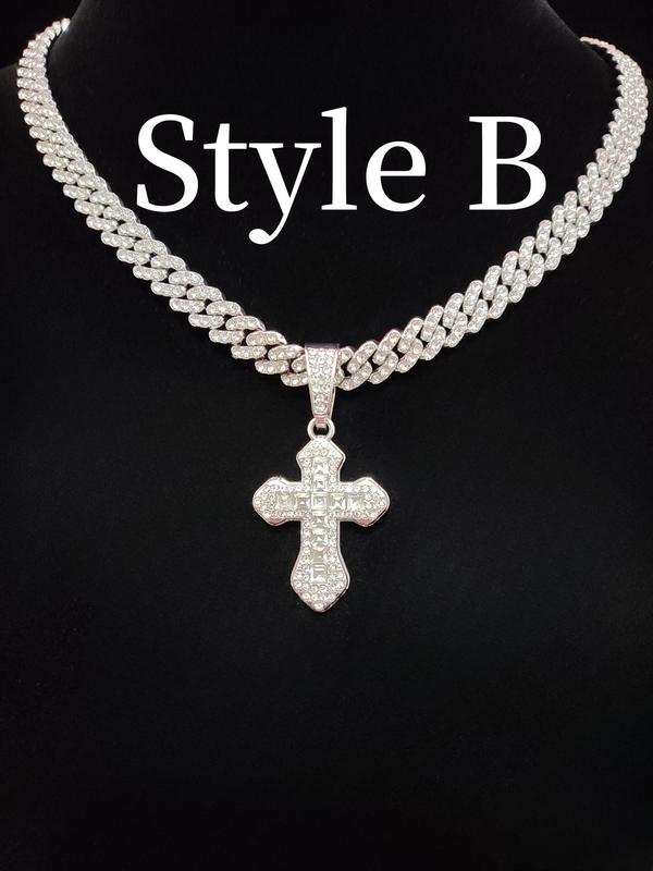 Rhinestone Cross Pendant Necklace for Men & Women, Necklace, Summer Chunky Jewelry for Party, Accessories As Gift for Boyfriend & Girlfriend