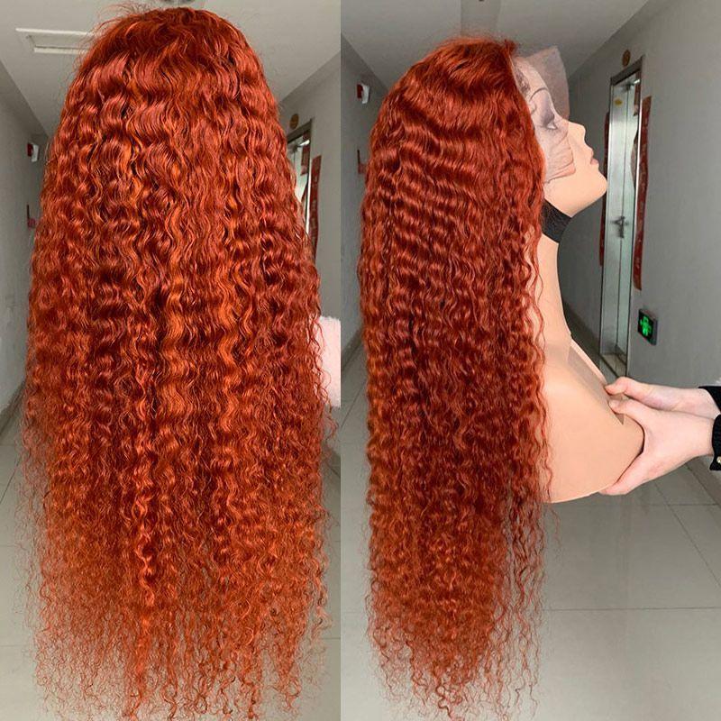 Aveiyce Ginger Orange Deep Wave Lace Front Wigs Human Hair Colored 13x4 HD Transparent Lace Frontal Wig Human Hair for Black Women 180% Density