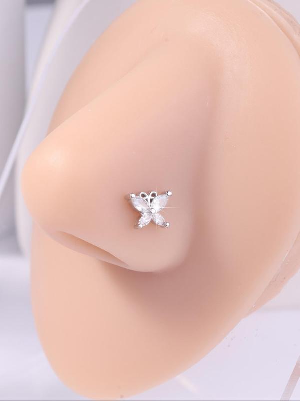 Rhinestone Decorated Nose Ring, L Shaped Nose Stud for Women & Girls, Fashion Piercing Jewelry for Party, Daily Clothing Decor for Birthday Gift