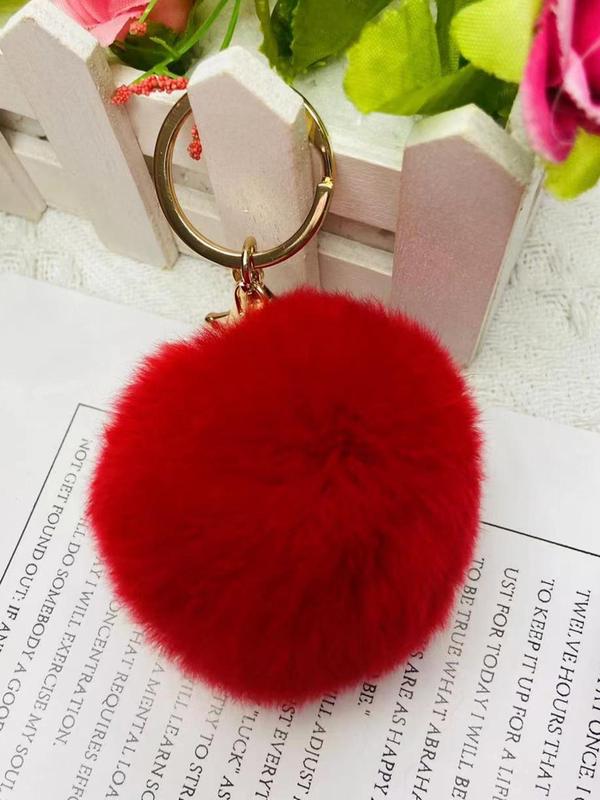 Cute Fashion Soft Plush Keychain, Solid Color Fluffy Round Ball Decorative Keychain for Women and Girls, Casual Accessories for Bags, Cars, Clothes Pendants