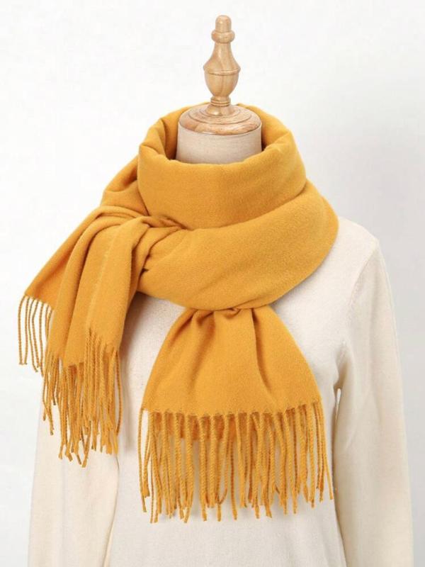 Women's Solid Color Tassel Decor Scarf, 2024 New Style Elegant Soft Warm Thick Shawl for Fall & Winter, Fashion Accessories for Daily Wear for Outfit Matching