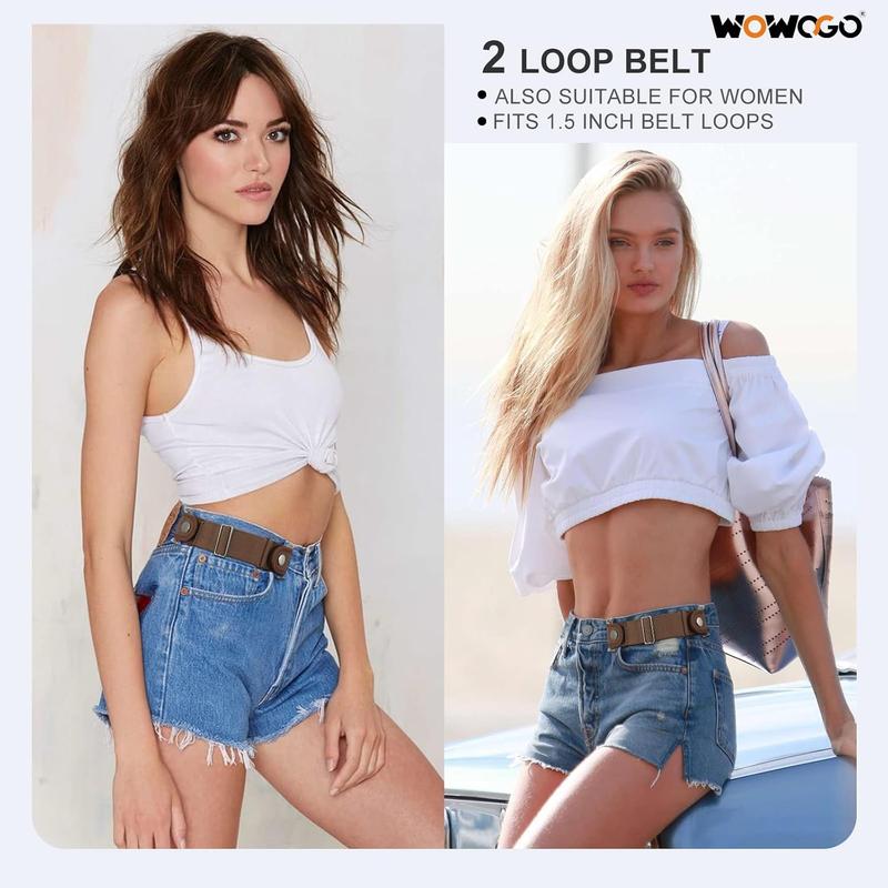 2 Pack No Buckle Belts for Men Women Side Belt Elastic Stretch Adjustable Invisible Belt Fits 1.5 Inch Belt Loops