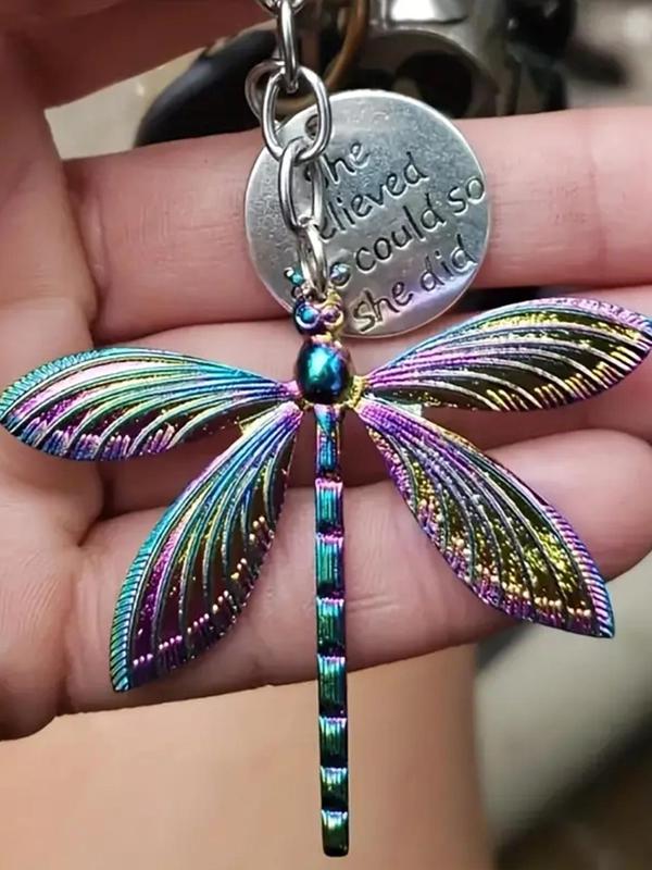 Fashion Colorful Dragonfly Pendant Keychain, Creative Letter Design Keychain for Men & Women, Fashion Keychain for Daily Bag Decor, Trendy All-match & Exquisite Keychain for Birthday Gift