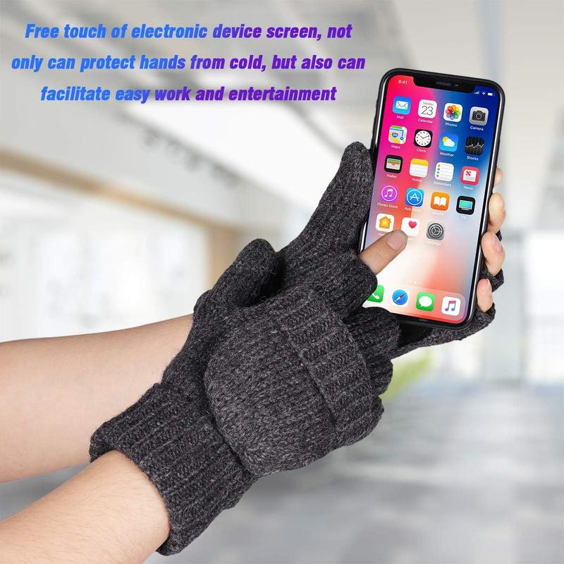 Thermal Insulation Fingerless Texting Gloves for Women and Men Winter Warm Knitted Convertible Mittens Flap