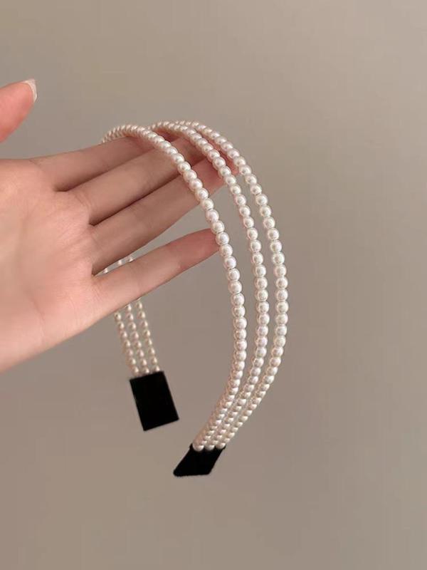 Elegant Faux Pearl Decorated Hair Hoop,  High-end Hair Accessories for Women, Retro Hair Band for Daily Use Party