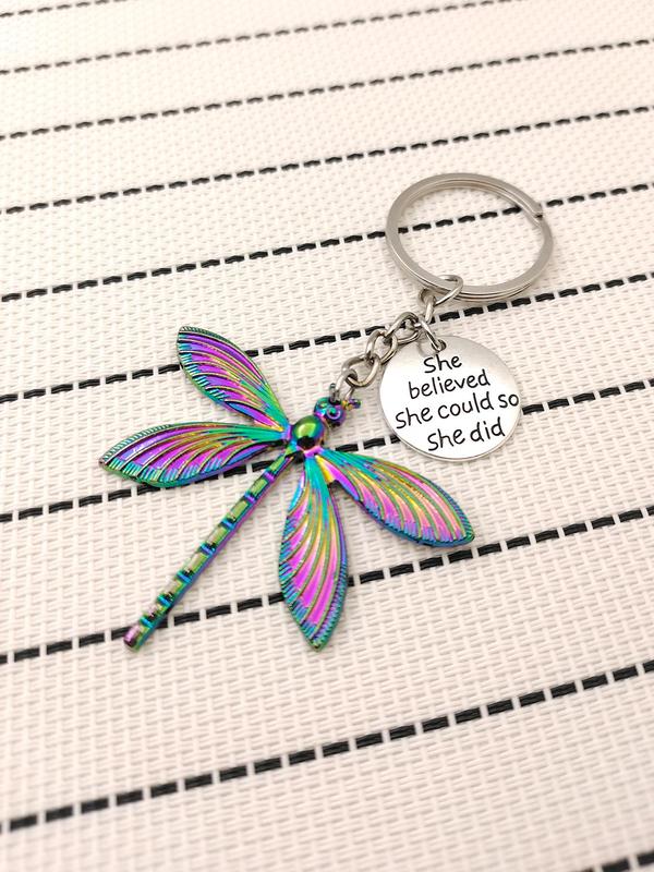 Fashion Colorful Dragonfly Pendant Keychain, Creative Letter Design Keychain for Men & Women, Fashion Keychain for Daily Bag Decor, Trendy All-match & Exquisite Keychain for Birthday Gift